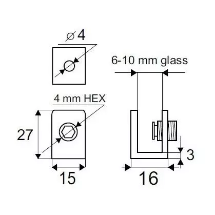 Uchwyt półki szklanej Mus 6-10mm chrom