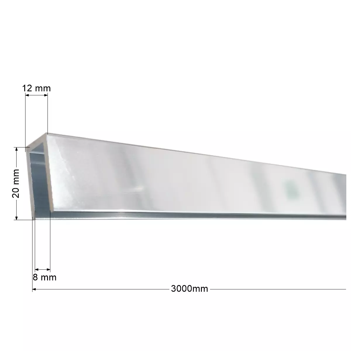 Profil aluminiowy do montażu szkła 8mm L-3m aluminium polerowane