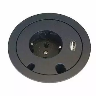 Port okrągły czarny 230V PL USB-A